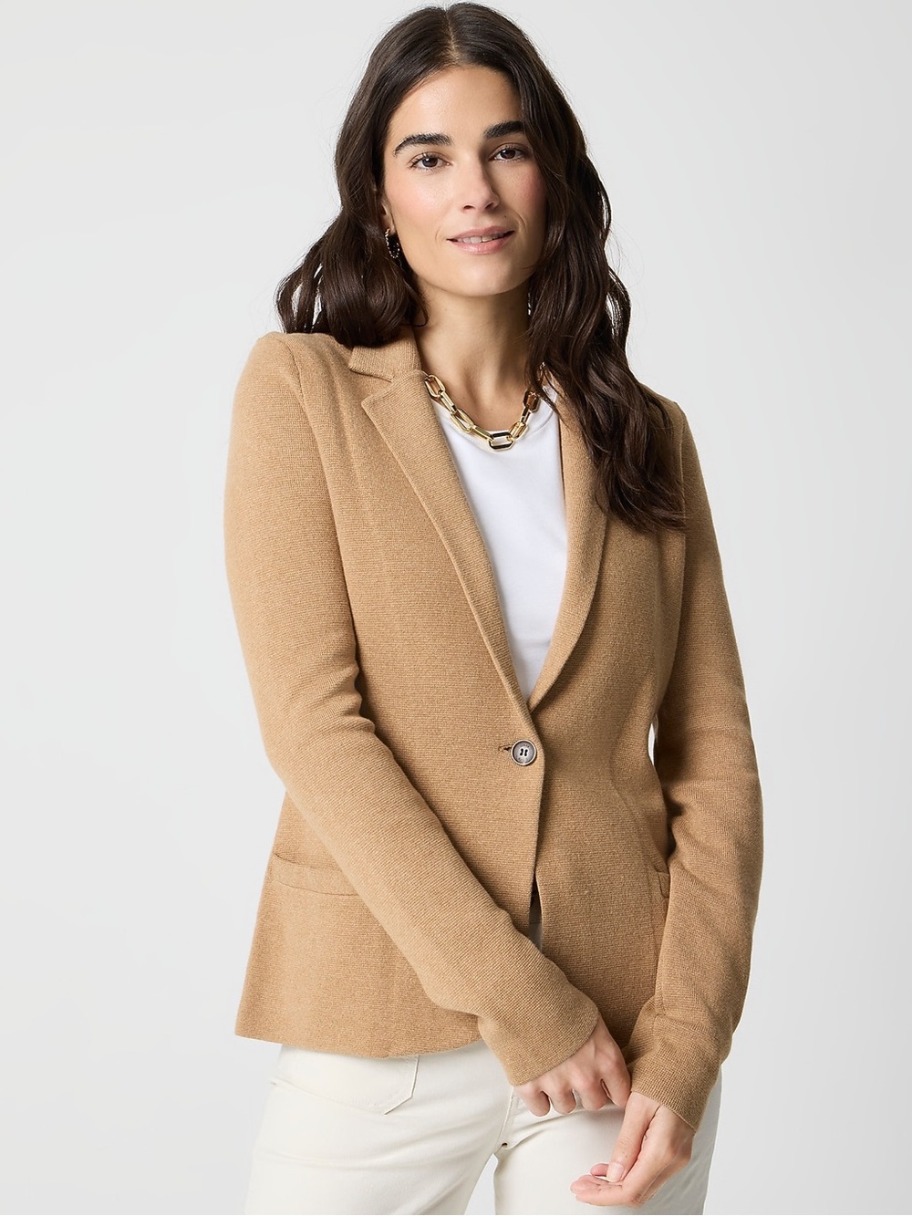 J.CREW 365 Schoolboy Sweater Blazer XL Camel Knit Cotton